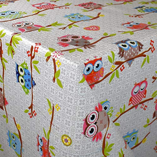KEVKUS Wachstuch Tischdecke K-BE4213 Bunte Eulen Uhu Kautz Blüten wählbar in eckig rund oval (Rand: Paspel (mit Kunststoffband), 140 x 200 cm oval) von KEVKUS