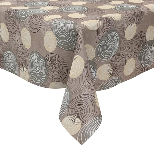 KEVKUS Wachstuch Tischdecke K104B Taupe Kreise Linien wählbar in eckig, rund und oval - Größe oval 140x300cm Schnittkante von KEVKUS