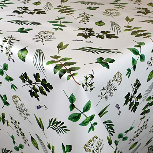 KEVKUS Wachstuch Tischdecke K150158 Kräuter Küche auf weiß wählbar in eckig rund oval (Rand: Paspel (mit Kunststoffband), 140 x 220 cm eckig) von KEVKUS