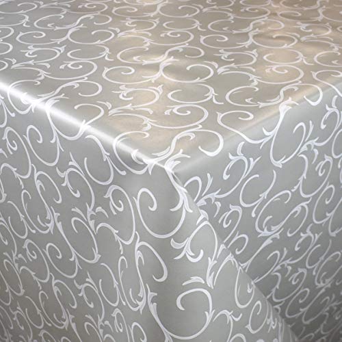 KEVKUS Wachstuch Tischdecke K150193 Barock Blumen Ranken Ornamente hellgrau wählbar in eckig rund oval (Rand: Paspel (mit Kunststoffband), 140 x 240 cm eckig) von KEVKUS