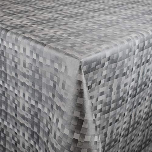 KEVKUS Wachstuch Tischdecke M19350 kariert Silber grau geprägt wählbar in eckig rund oval (Rand: Paspel (mit Kunststoffband), 140 x 240 cm oval) von KEVKUS