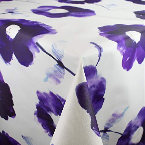 KEVKUS Wachstuch Tischdecke M19364 floral Blumen Anemone lila geprägt wählbar in eckig rund oval (Rand: Schnittkante (ohne Einfassung), 140 cm rund) von KEVKUS