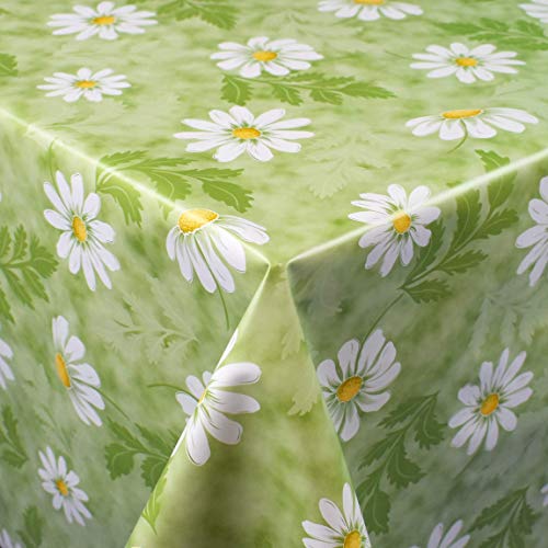 KEVKUS Wachstuch Tischdecke Meterware 01110-03 Margerite hellgrün wählbar in eckig rund oval (Rand: Schnittkante, 140 x 300 cm eckig) von KEVKUS