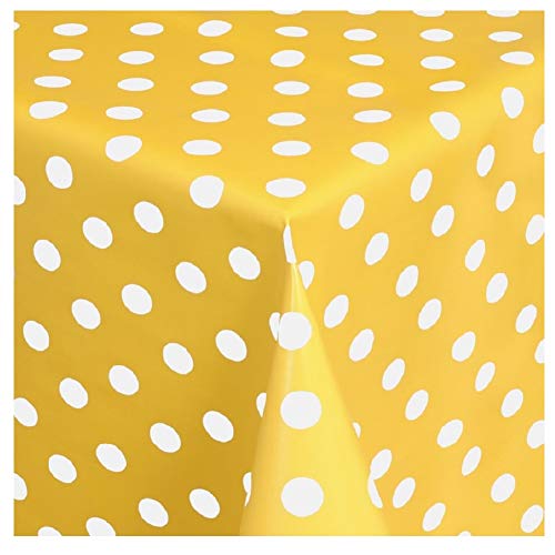 KEVKUS Wachstuch Tischdecke Meterware 01150-10 Punkte gelb Polka dot Größe wählbar in eckig rund oval mit Paspel Borte Schnittkante (Paspel (Kunststoffband), 120 x 160 cm oval) von KEVKUS