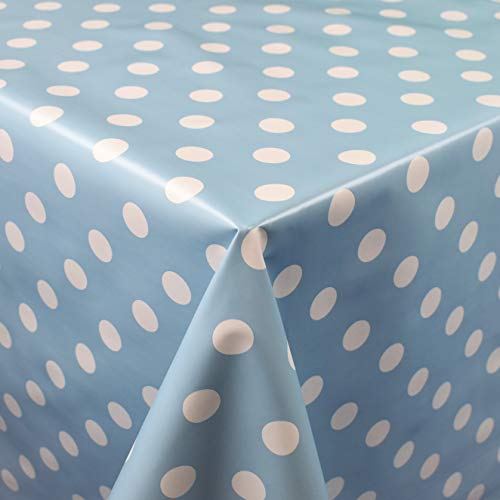 KEVKUS Wachstuch Tischdecke Meterware 01150-16 Punkte hellblau Polka dots Größe wählbar in eckig rund oval (Rand: gehäkelte Bordüre, 140 x 190 cm oval) von KEVKUS