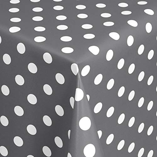 KEVKUS Wachstuch Tischdecke Meterware 01150-20 Punkte grau Polka dots Größe wählbar in eckig rund oval (Paspel (mit Kunststoffband), 100 x 140 cm eckig) von KEVKUS