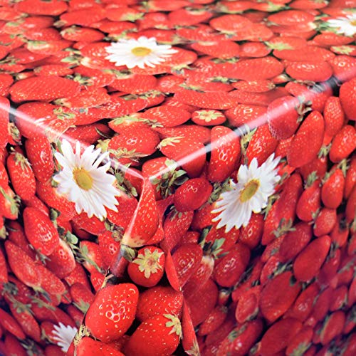 KEVKUS Wachstuch Tischdecke Meterware 01156-00 Erdbeeren Fotodruck rot wählbar in eckig rund oval (Umrandung: Paspelband, 100 x 140 cm eckig) von KEVKUS