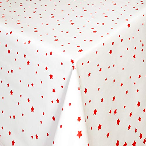 KEVKUS Wachstuch Tischdecke Meterware 01393-02 Weihnachten rote Sterne auf weiß wählbar in eckig rund oval (Rand: Schnittkante (ohne Einfassung), 140 x 180 cm oval) von KEVKUS