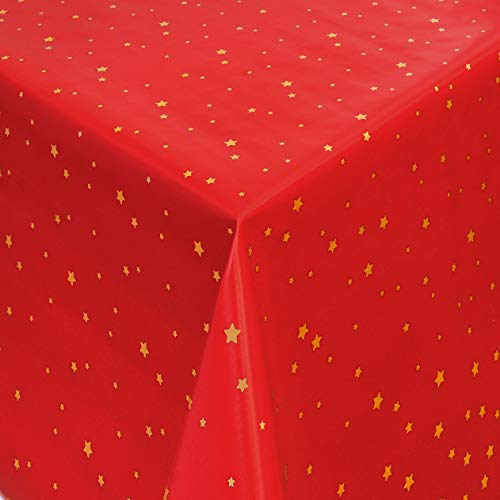 KEVKUS Wachstuch Tischdecke Meterware 01393-03 Weihnachten gelbe Sterne auf rot wählbar in eckig rund oval (Rand: Schnittkante (ohne Einfassung), 100 x 100 cm eckig) von KEVKUS