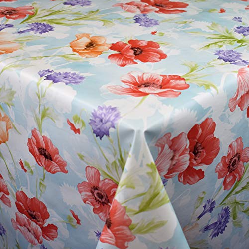 KEVKUS Wachstuch Tischdecke Meterware 01410-01 Blumen floral violett rot wählbar in eckig rund oval (Umrandung: Paspelband, 140 x 240 cm oval) von KEVKUS