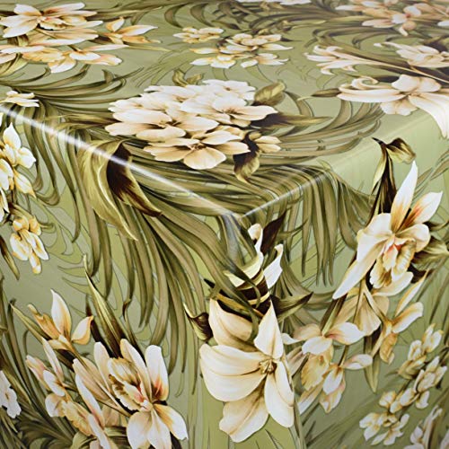 KEVKUS Wachstuch Tischdecke Meterware 01439-01 Lilien floral grün Blumen wählbar in eckig rund oval (Rand: Schnittkante (ohne Einfassung), 140 x 240 cm eckig) von KEVKUS