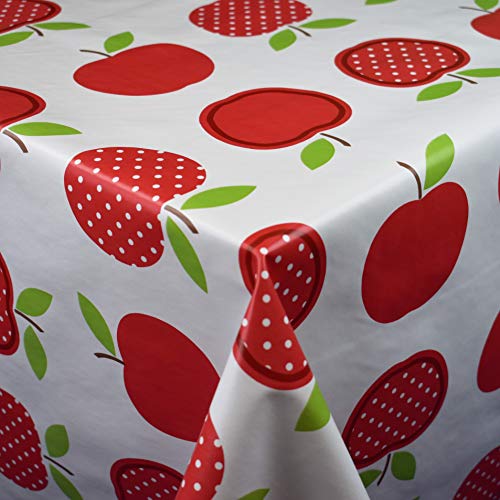 KEVKUS Wachstuch Tischdecke Meterware 06023-02 Äpfel rot auf weiß wählbar in eckig rund oval (Rand: Schnittkante, 100 x 140 cm eckig) von KEVKUS