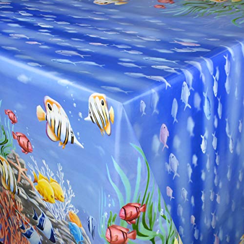 KEVKUS Wachstuch Tischdecke Meterware B2872-01 Bunte Fische Südsee Meer Korallen Bordürenmusterwählbar in eckig rund oval (Rand: Schnittkante (ohne Einfassung), 50 x 140 cm eckig) von KEVKUS