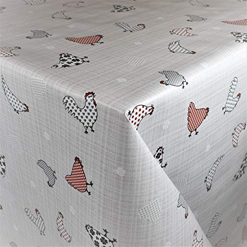 KEVKUS Wachstuch Tischdecke Meterware B3881-01 Bauernhof Hühner Kleeblatt wählbar in eckig rund oval (Rand: Paspel (mit Kunststoffband), 140 x 200 cm oval) von KEVKUS