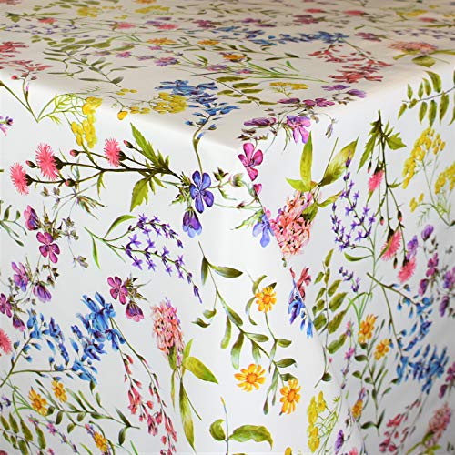 KEVKUS Wachstuch Tischdecke Meterware B4033-01 Bunte Blumenwiese Sommer wählbar in eckig rund oval (Rand: Paspel (mit Kunststoffband), 140 x 220 cm eckig) von KEVKUS