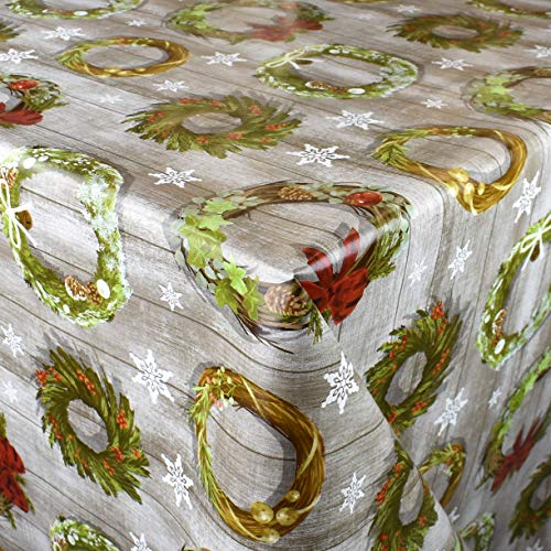 KEVKUS Wachstuch Tischdecke Meterware B5041-01 Weihnachten Adventkranz Weihnachtskranz auf Holz wählbar in eckig rund oval (Rand: Schnittkante (ohne Einfassung), 140 x 340 cm eckig) von KEVKUS