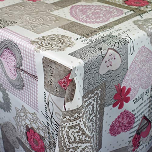 KEVKUS Wachstuch Tischdecke Meterware C146061 Herzen Love pink rosa wählbar in eckig rund oval (Rand: Schnittkante (ohne Einfassung), 100 x 140 cm eckig) von KEVKUS
