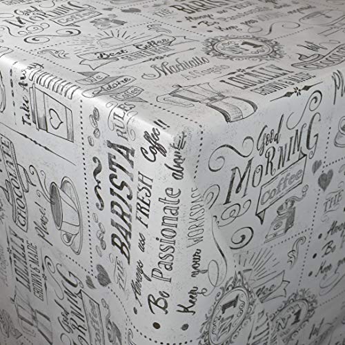 KEVKUS Wachstuch Tischdecke Meterware C146151 Kaffee Barista Espresso weiß schwarz Küche wählbar in eckig rund oval (Rand: Paspelschrägband, 140 x 160 cm eckig) von KEVKUS
