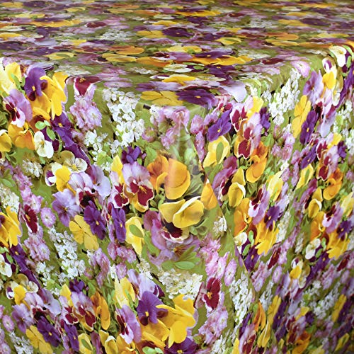 KEVKUS Wachstuch Tischdecke Meterware C970 Stiefmütterchen Blumen Frühjahr Blumen wählbar in eckig rund oval (Rand: Borte (gehäkelte Bordüre), 140 x 200 cm eckig) von KEVKUS