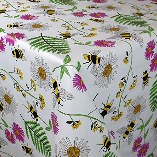 KEVKUS Wachstuch Tischdecke Meterware K150205 Bienen Hummel Blumen Blüten floral Garten Küche wählbar in eckig rund oval (Rand: Schnittkante (ohne Einfassung), 140 x 180 cm eckig) von KEVKUS
