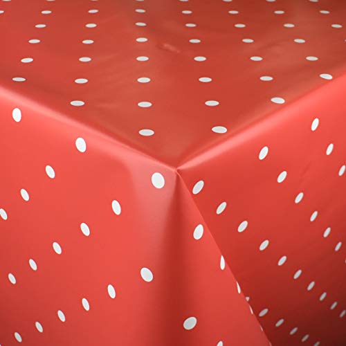 KEVKUS Wachstuch Tischdecke Meterware K43A weiße Punkte auf rot Polka dots Weihnachten Größe wählbar in eckig rund oval (Rand: Paspel (mit Kunststoffband), 100 x 140 cm eckig) von KEVKUS