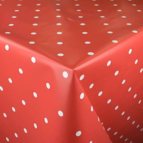 KEVKUS Wachstuch Tischdecke Meterware K43A weiße Punkte auf rot Polka dots Weihnachten Größe wählbar in eckig rund oval (Rand: Paspel (mit Kunststoffband), 120 x 160 cm oval) von KEVKUS