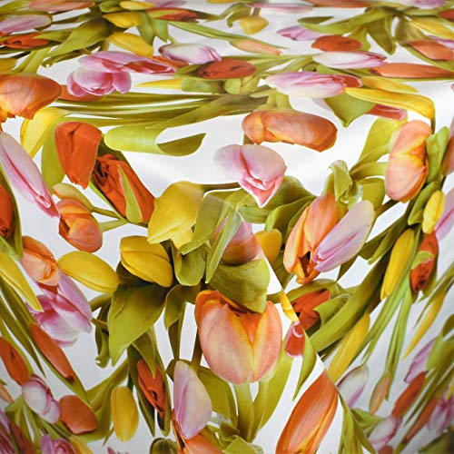 KEVKUS Wachstuch Tischdecke Meterware M19218 Bunte Tulpen auf weiß Frühjahr Garten Küche wählbar in eckig rund oval (Rand: Paspel (mit Kunststoffband), 140 x 280 cm eckig) von KEVKUS