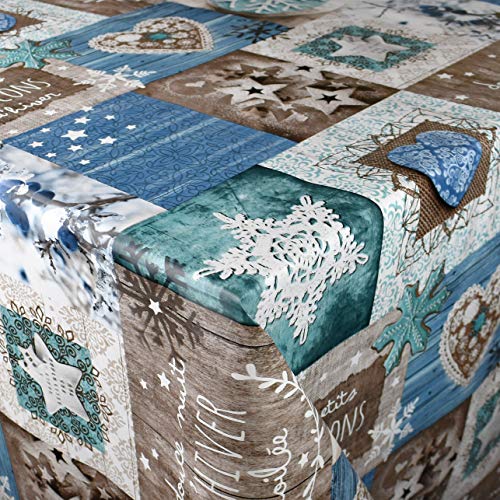 KEVKUS Wachstuch Tischdecke Meterware P1031-1 Weihnachten Advent Schneeflocke Herzen Holz wählbar in eckig rund oval (Rand: Schnittkante (ohne Einfassung), 140 x 300 cm eckig) von KEVKUS