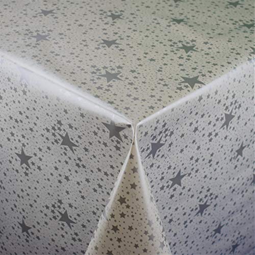 KEVKUS Wachstuch Tischdecke Meterware P226-2 Weihnachten Silberne Sterne auf weiß wählbar in eckig rund oval (Rand: Schnittkante (ohne Einfassung), 140 x 200 cm oval) von KEVKUS