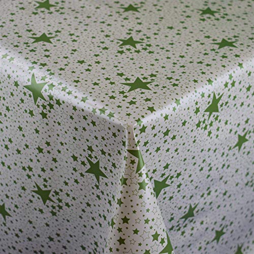 KEVKUS Wachstuch Tischdecke Meterware P226-4 Weihnachten grüne Sterne auf weiß wählbar in eckig rund oval (Rand: Paspel (mit Kunststoffband), 140 x 200 cm oval) von KEVKUS