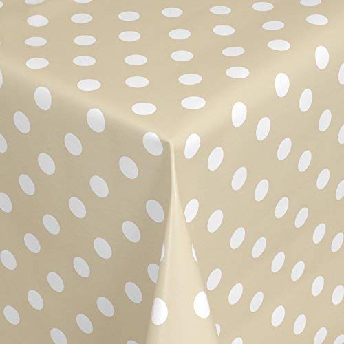 KEVKUS Wachstuch Tischdecke Meterware Punkte Polka Dots Farbe Größe und Dessin wählbar in rund (120 cm rund, 01150-04 beige) von KEVKUS