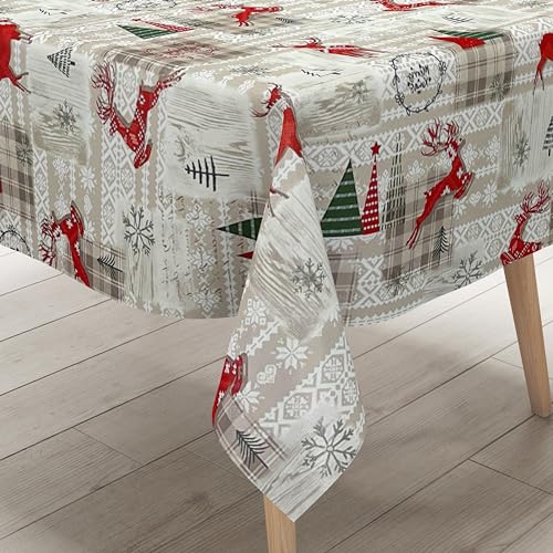 KEVKUS Wachstuch Tischdecke P1152-1 Weihnachten Advent Skandinavien wählbar in eckig, rund und oval - Größe eckig 140x140cm Schnittkante von KEVKUS