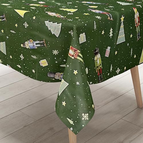 KEVKUS Wachstuch Tischdecke P1201-3 grün Weihnachten Nussknacker Erzgebirge wählbar in eckig, rund und oval - Größe eckig 140x160cm Schnittkante von KEVKUS