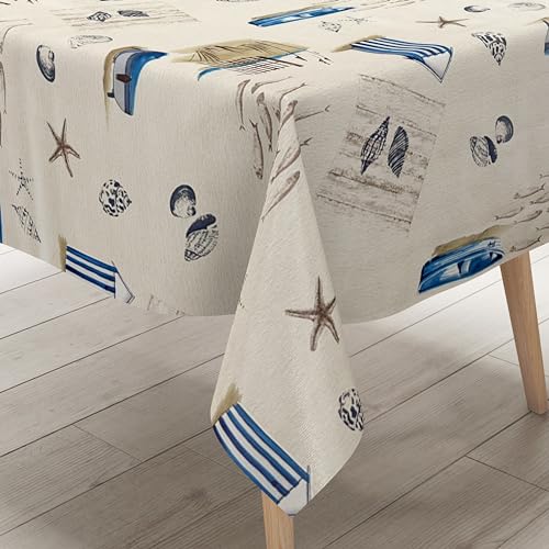 KEVKUS Wachstuch Tischdecke PC132-1 beige maritim Leuchtturm wählbar in eckig, rund und oval - Größe eckig 140x300cm Schnittkante von KEVKUS