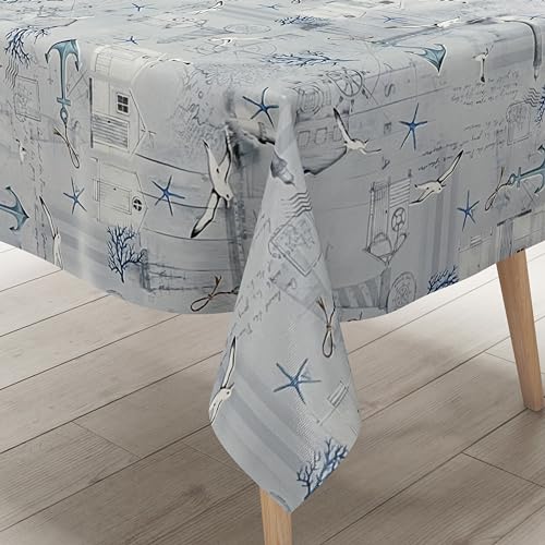KEVKUS Wachstuch Tischdecke PC138-1 Leuchtturm Möwe Anker Boot wählbar in eckig, rund und oval - Größe eckig 120x180cm Schnittkante von KEVKUS