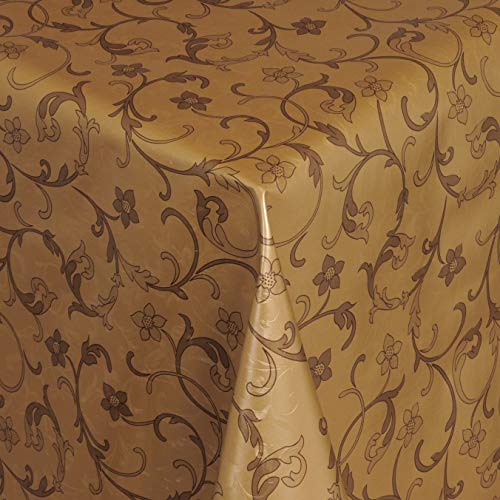 KEVKUS Wachstuch Tischdecke geprägt 05002-05 floral Blumen Gold braun wählbar in eckig rund oval (Rand: Schnittkante (ohne Einfassung), 120 x 120 cm eckig) von KEVKUS