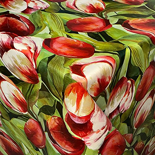 KEVKUS Wachstuch Tischdecke geprägt B4043-01 Tulpen Blüten Blumen in eckig rund oval (Rand: Schnittkante (ohne Einfassung), 130 x 200 cm eckig) von KEVKUS