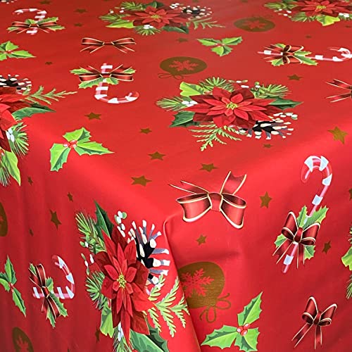 KEVKUS Wachstuch Tischdecke geprägt B6023-03 Weihnachten rot eckig rund oval (Rand: Paspelschrägband, 120 x 180 cm eckig) von KEVKUS