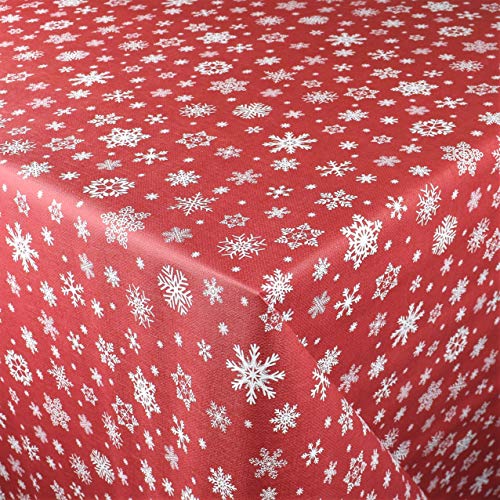 KEVKUS Wachstuch Tischdecke geprägt Meterware P1096-3 Weihnachten Advent Schneeflocke rot wählbar in eckig rund oval (Rand: Paspel (mit Kunststoffband), 110 x 140 cm eckig) von KEVKUS