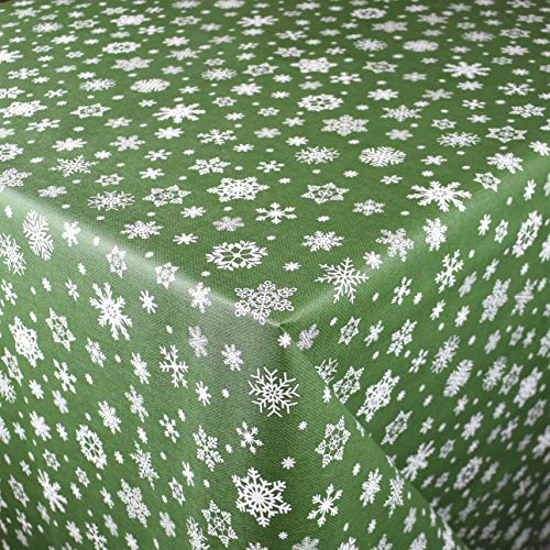 KEVKUS Wachstuch Tischdecke geprägt Meterware P1096-4 Weihnachten Advent Schneeflocke grün wählbar in eckig rund oval (Rand: Schnittkante (ohne Einfassung), 140 x 300 cm eckig) von KEVKUS