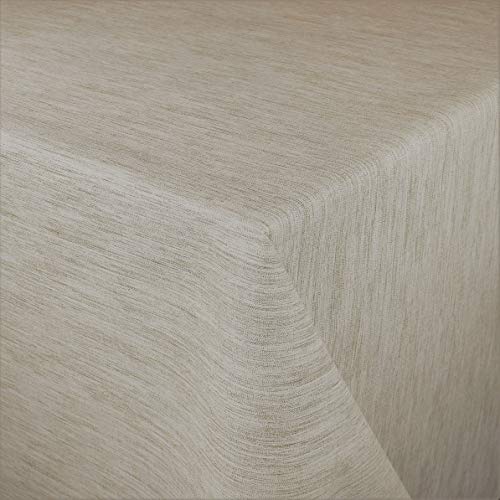 KEVKUS Wachstuch Tischdecke geprägt Meterware P733-11 Leinenstruktur beige Sandfarben wählbar in eckig rund oval (Rand: Paspel (mit Kunststoffband), 120 x 160 cm oval) von KEVKUS