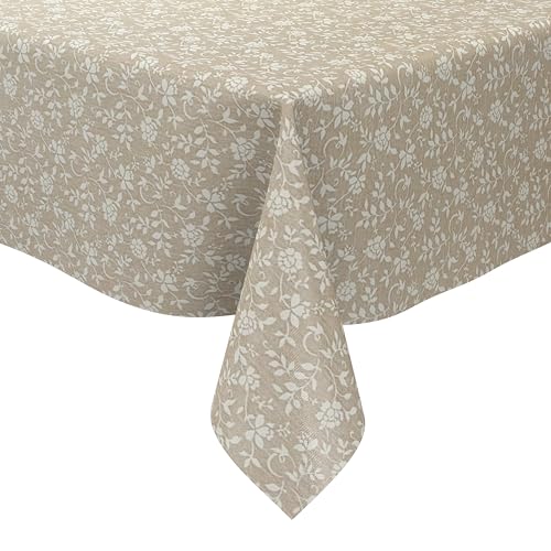 KEVKUS Wachstuch Tischdecke geprägt P1002-1 beige Blumen Rosen wählbar in eckig, rund und oval - Größe oval 140x180cm mit Paspelband von KEVKUS