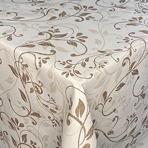 KEVKUS Wachstuch Tischdecke geprägt P1141-1 Florale Linien beige-braun eckig rund oval (Rand: Paspelband, 120 x 160 cm eckig) von KEVKUS