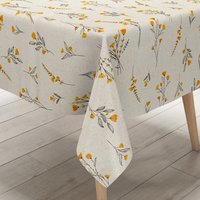 Kevkus Wachstuch Tischdecke Geprägt P1165-1 Gelbe Wiesenblumen Kreise Eckig Rund Oval von KEVKUS