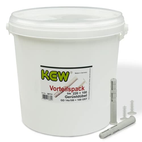 KEW Gerüst-Dübel GD - Langschaftspreizdübel mit Drehsicherung und Stopfen mit Lamellen - GD 14x100 + GST 14x40-220+100er-Set von KEW