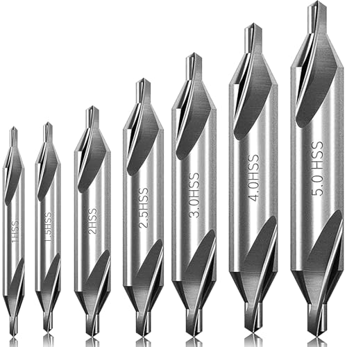 KEWAYO 7 Stück Zentrierbohrer Set, M2 Hochgeschwindigkeitsstahl, 60-Grad-Winkel, Zentrierbohrer-Set, Kegelsenker, Werkzeuge für Drehmaschine, Metallbearbeitung, Größe (1.0/1.5/2.0/2.5/3.0/4.0/5.0mm) KEWAYO 7 Stück Zentrierbohrer Set, M2 Hochgeschwindigkeitsstahl, 60-Grad-Winkel, Zentrierbohrer-Set, Kegelsenker, Werkzeuge für Drehmaschine, Metallbearbeitung, Größe (1.0/1.5/2.0/2.5/3.0/4.0/5.0mm) von KEWAYO