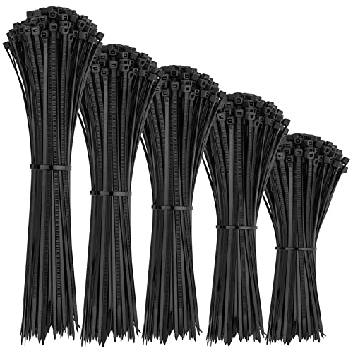 1000 Stück Kabelbinder Schwarz Set, Nylon Kunststoff Kabel Binder Set, UV-Beständig Hitzebeständig für Kabelmanagement, Wohnen und Industriell, [3,6 mm] x 200/250/300mm, [2,5 mm] x 100/150mm von KEWUZY