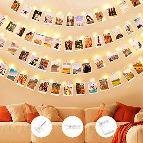 KEWUZY Fotowand für Zimmer Deko, 10M 100LED Fotoclips Lichterkette mit 60 Klammern, Batteriebetriebene Foto Lichterkette, Led Lichterkette für Wohnzimmer, Weihnachten, Hochzeiten von KEWUZY