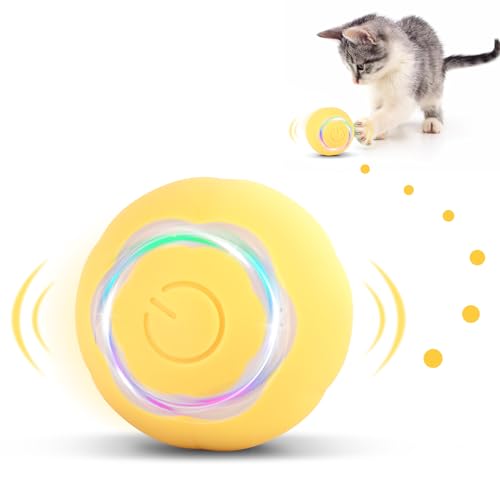 KEWUZY Katzenspielzeug Elektrisch Katzenball mit LED Licht,360-Grad-Ball Automatischer Modellierung von Katzenpfoten Interaktives Katzenspielzeug USB Wiederaufladbarer für Katzen (Gelb) von KEWUZY