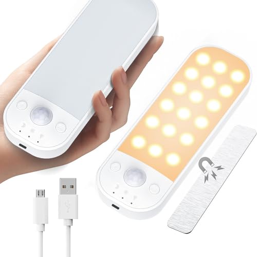 KEWUZY Schrankbeleuchtung LED mit Bewegungsmelder, 2 Stück LED Sensor Licht, 3 Farbig Einstellbar, 3 Modus, LED Leiste Batterie USB Unterbauleuchte für Küchen, Schlafzimmer, Treppen von KEWUZY